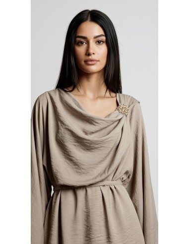 Ensemble drapé sari mastour beige taupe  - 2