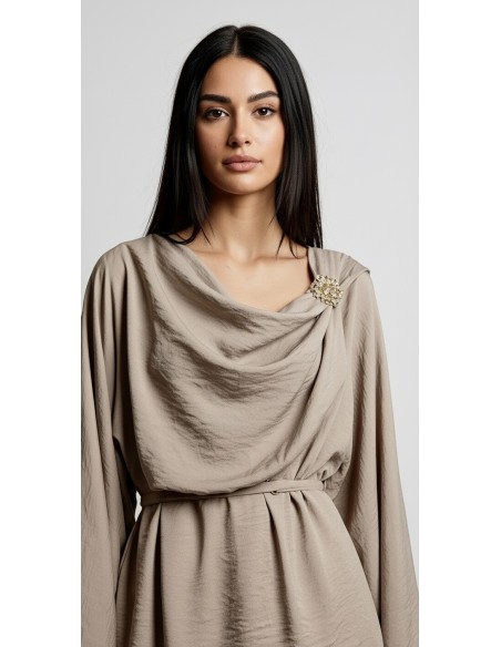 Ensemble drapé sari mastour beige taupe  - 2