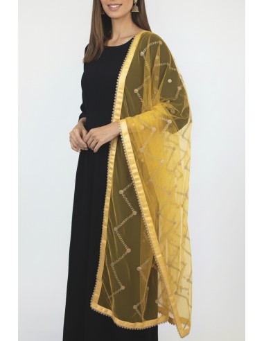 Dupatta chale etole indienne jaune sequins doré - 1