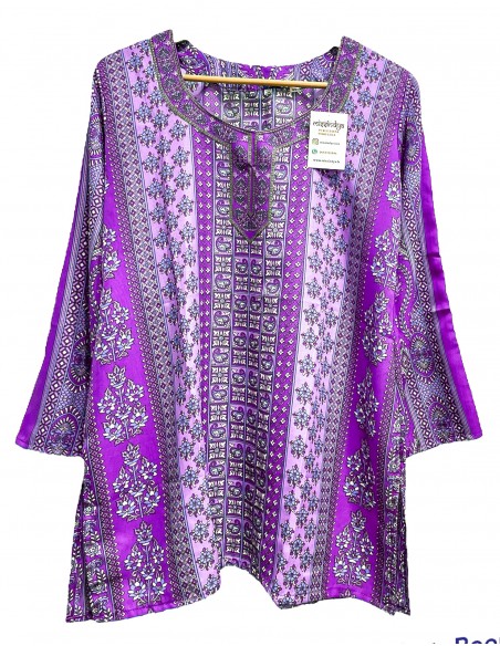 Tunique indienne ethnique kurti Violet mauve Maya  - 3