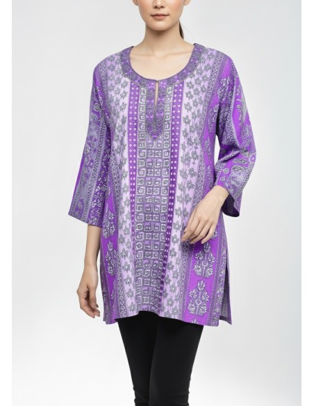 Tunique indienne ethnique kurti Violet mauve Maya  - 2