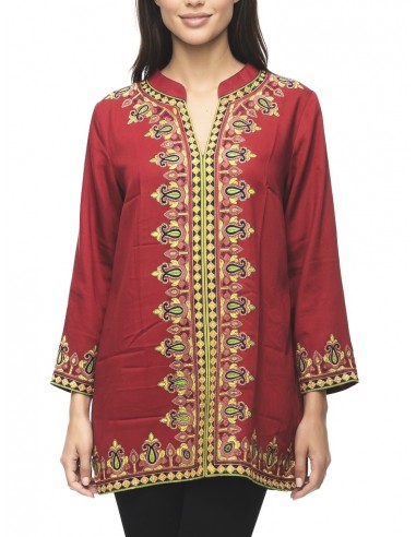 Tunique indienne ethnique kurti bordeaux bohème Julia  - 1