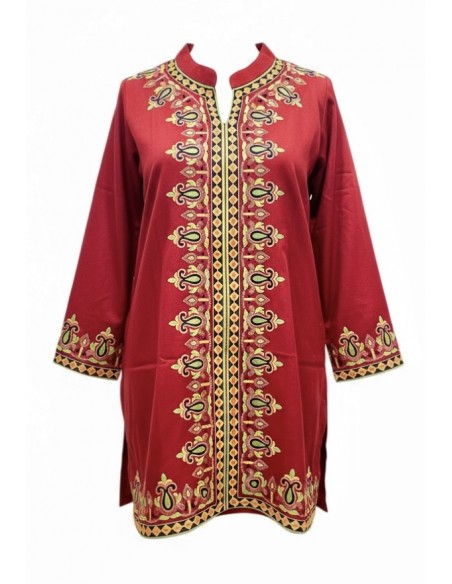 Tunique indienne ethnique kurti bordeaux bohème Julia  - 3