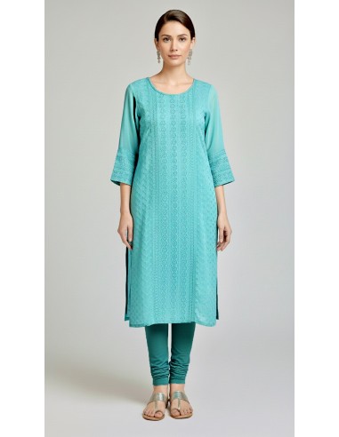 Tunique indienne longue pantalon vert d'eau  - 1