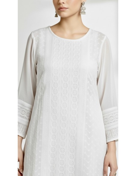 Tunique indienne longue Blanc - 2