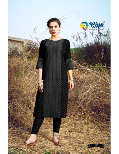 Tunique kurti indienne robe longue Noir brode  - 3