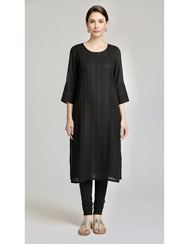 Tunique kurti indienne robe longue Noir brode  - 1
