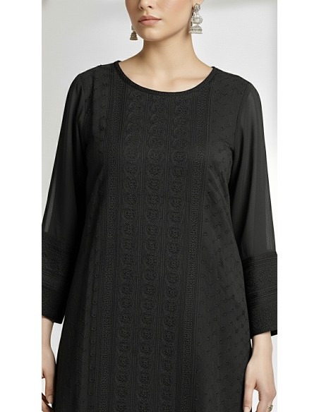 Tunique kurti indienne robe longue Noir brode  - 2