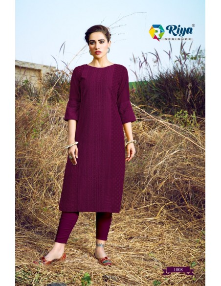 Tunique indienne kurti longue Prune  - 3