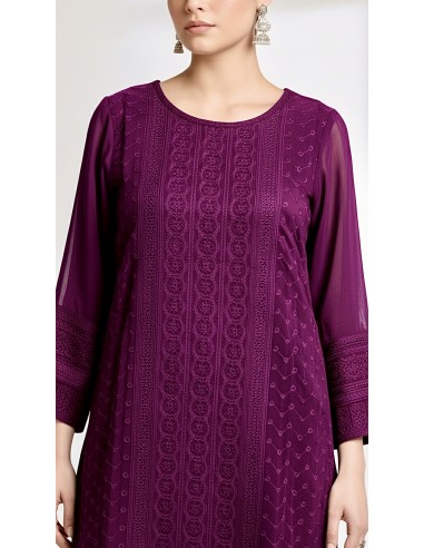Tunique indienne kurti longue Prune  - 2