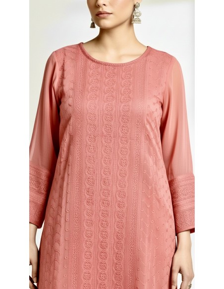 Tunique kurti indienne longue Rose corail  - 2