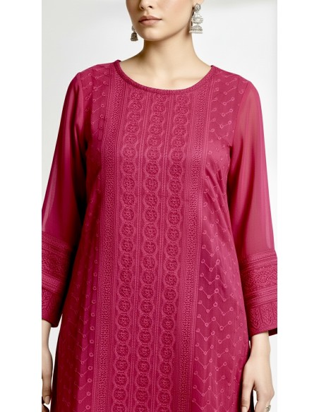 Tunique indienne kurti longue Rose fuchsia  - 2
