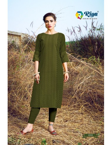 Tunique indienne kurti longue Vert kaki  - 3