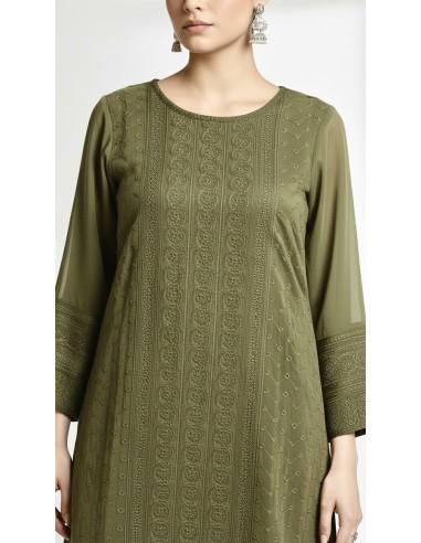Tunique indienne kurti longue Vert kaki  - 2