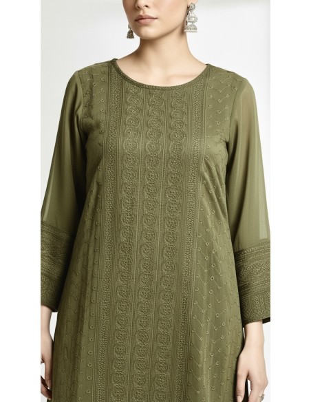 Tunique indienne kurti longue Vert kaki  - 2