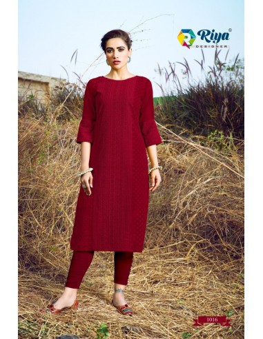 Tunique indienne Kurti longue Rouge foncé  - 3