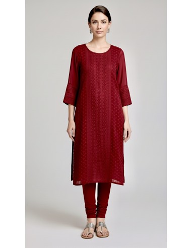 Tunique indienne Kurti longue Rouge foncé  - 1