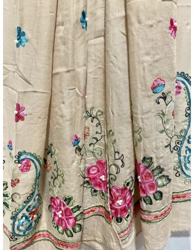 Écharpe beige indienne brodée motifs parsley foulard indienne ethnique - 2