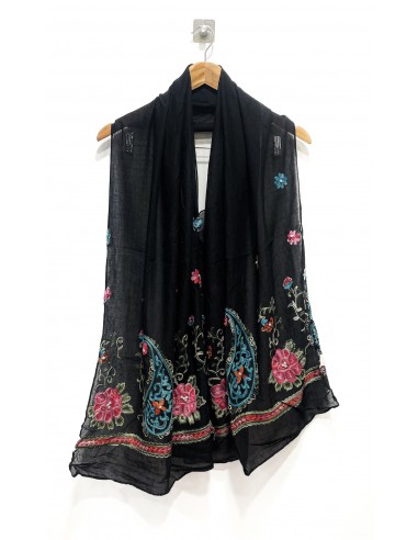 Écharpe noir indienne brodée motifs parsley foulard indienne ethnique - 1