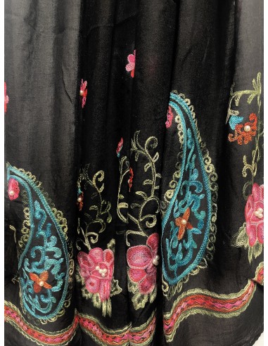 Écharpe noir indienne brodée motifs parsley foulard indienne ethnique - 2