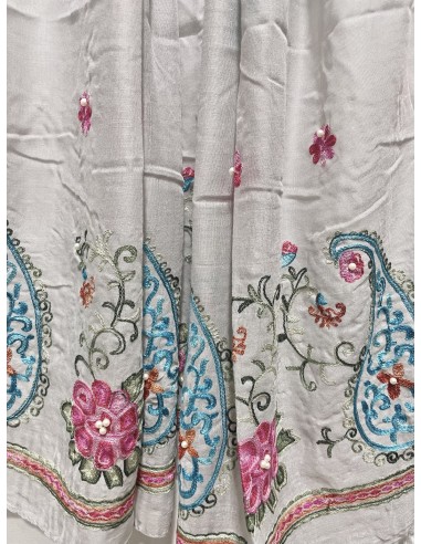 Écharpe gris clair indienne brodée motifs parsley foulard indienne ethnique - 2