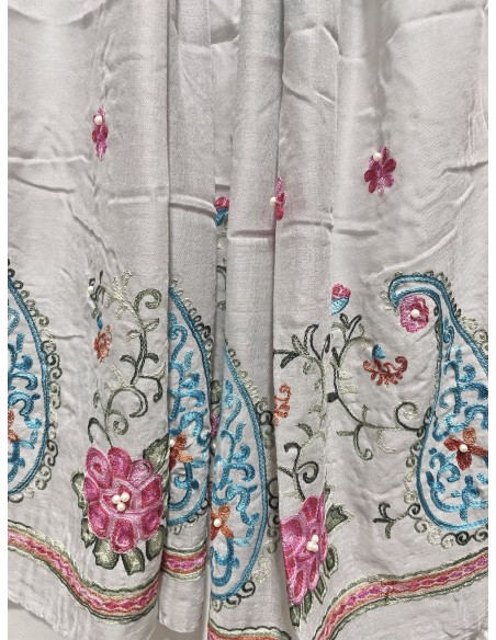 Écharpe gris clair indienne brodée motifs parsley foulard indienne ethnique - 2