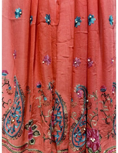 Écharpe corail indienne brodée motifs parsley foulard indienne ethnique - 2