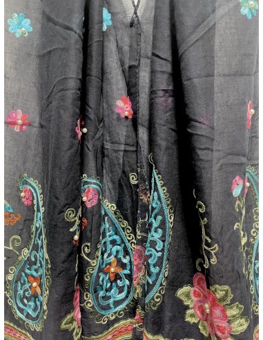 Écharpe bleu marine indienne brodée motifs parsley foulard indienne ethnique - 2