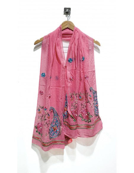 Écharpe rose indienne brodée motifs parsley foulard indienne ethnique - 1
