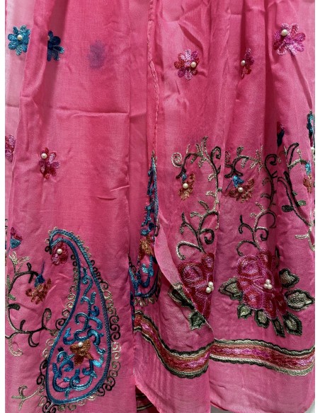 Écharpe rose indienne brodée motifs parsley foulard indienne ethnique - 2