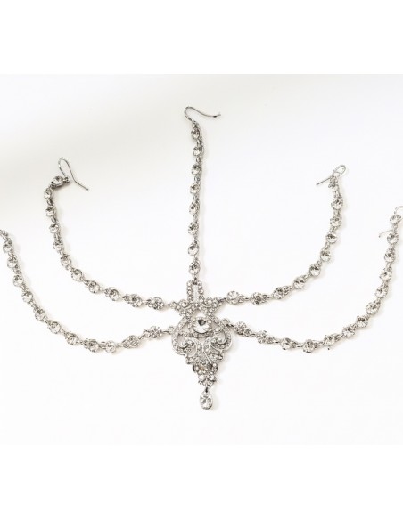 Bijou de tête indien argenté Maang Tikka – Accessoire mariage oriental et cérémonie femme  - 1