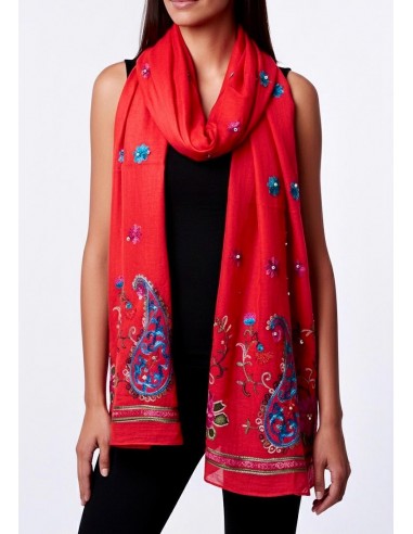 Écharpe corail indienne brodée motifs parsley foulard indienne ethnique - 3