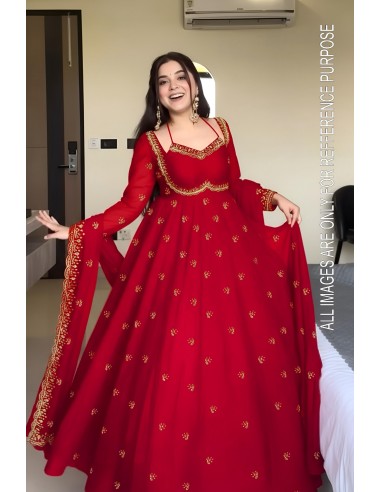 Robe Anarkali Brodée Luxe – Tenue Indienne Femme – Rouge - 1