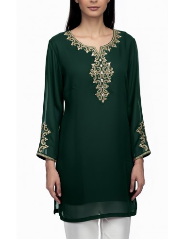 Tunique indienne vert– Perles & dorures luxe, style élégance orientale - 1