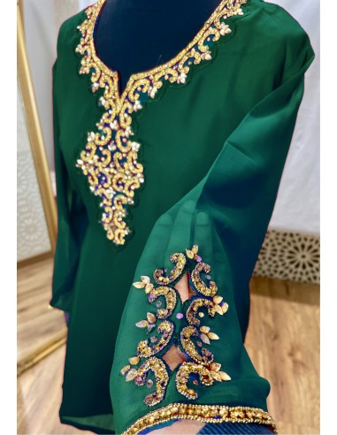 Tunique indienne vert– Perles & dorures luxe, style élégance orientale - 2