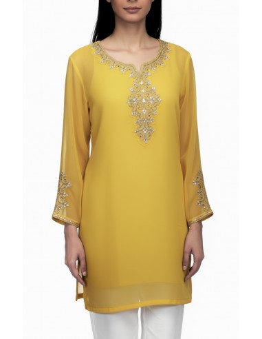 Tunique indienne jaune – Perles & dorures luxe, style élégance orientale - 1