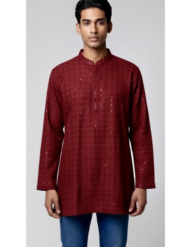 Kurta Homme Bordeaux Brodé – Tenue Traditionnelle Indienne Chic - 2
