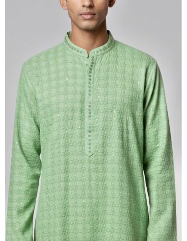 Kurta Homme vert anis Brodé – Tenue Traditionnelle Indienne Chic - 1