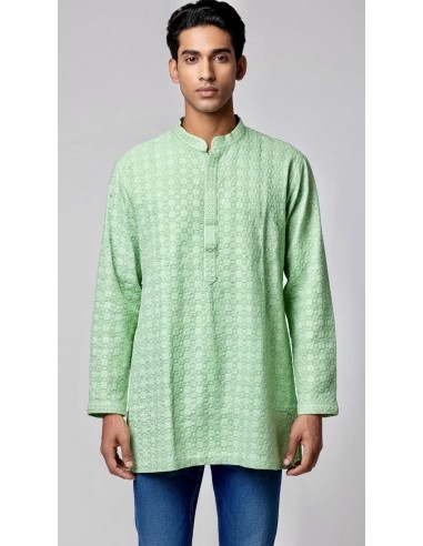 Kurta Homme vert anis Brodé – Tenue Traditionnelle Indienne Chic - 2