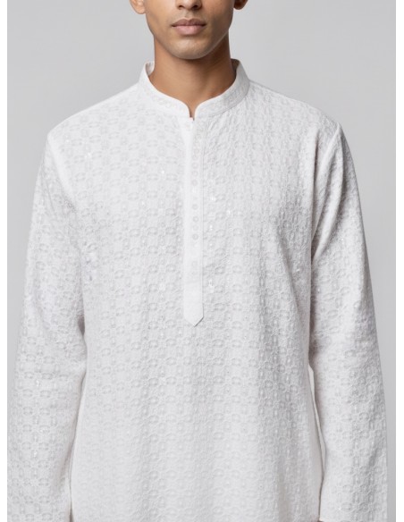 Kurta Homme blanc Brodé – Tenue Traditionnelle Indienne Chic - 1