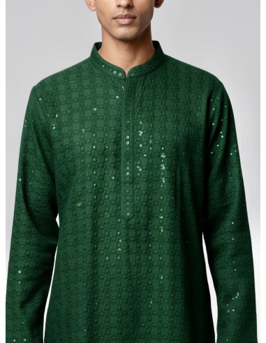 Kurta Homme vert Brodé – Tenue Traditionnelle Indienne Chic - 1