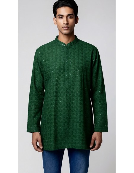 Kurta Homme vert Brodé – Tenue Traditionnelle Indienne Chic - 2