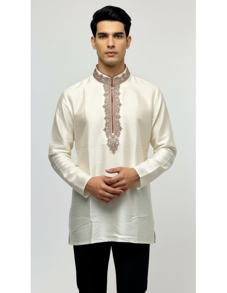 Kurta Homme Ivoire Brodé – Tenue Traditionnelle Indienne Élégante - 2