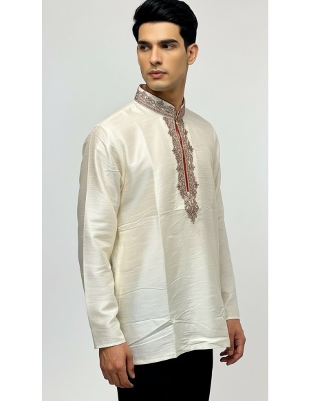 Kurta Homme Ivoire Brodé – Tenue Traditionnelle Indienne Élégante - 1