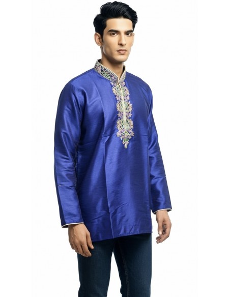Kurta Homme bleu Brodé – Tenue Traditionnelle Indienne Élégante - 1