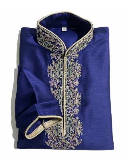 Kurta Homme bleu Brodé – Tenue Traditionnelle Indienne Élégante - 3