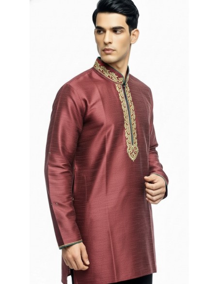 Kurta Homme bordeaux – Tenue Traditionnelle Indienne Élégante - 1