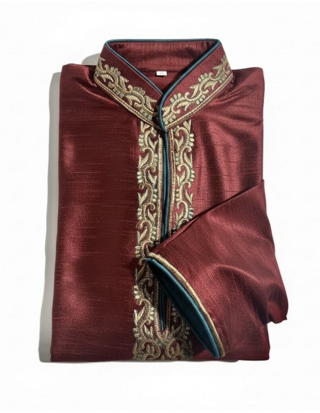 Kurta Homme bordeaux – Tenue Traditionnelle Indienne Élégante - 3