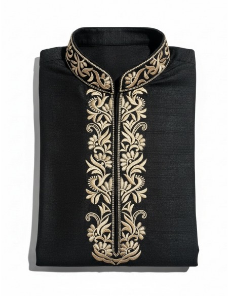 Kurta Homme noir – Tenue Traditionnelle Indienne Élégante - 3