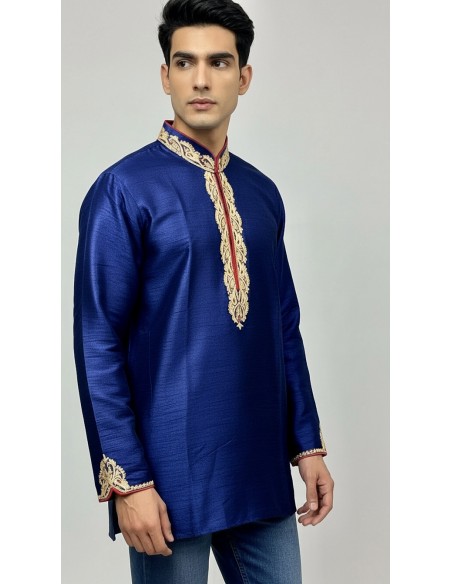 Kurta Homme bleu marine – Tenue Traditionnelle Indienne Élégante - 1